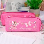 Σχολική Κασετίνα με Όνομα, σε Φούξια Χρώμα & Σχέδιο Νεραϊδα