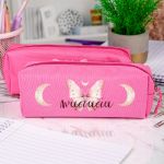 Σχολική Κασετίνα με Όνομα, σε Φούξια Χρώμα & Σχέδιο Φεγγάρια