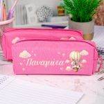 Σχολική Κασετίνα με Όνομα, σε Φούξια Χρώμα & Σχέδιο Αερόστατο