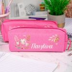 Σχολική Κασετίνα με Όνομα, σε Φούξια Χρώμα & Σχέδιο Καρδίες