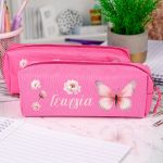 Σχολική Κασετίνα με Όνομα, σε Φούξια Χρώμα & Σχέδιο Πεταλούδα