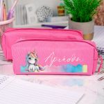 Σχολική Κασετίνα με Όνομα, σε Φούξια Χρώμα & Unicorn