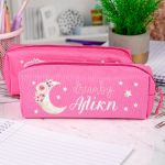 Σχολική Κασετίνα με Όνομα, σε Φούξια Χρώμα & Σχέδιο Νύχτα