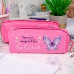 Σχολική Κασετίνα με Όνομα, σε Φούξια Χρώμα & Butterfly