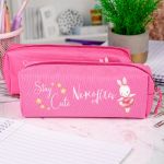 Σχολική Κασετίνα με Όνομα, σε Φούξια Χρώμα & Σχέδιο Κουνελάκι