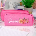 Σχολική Κασετίνα με Όνομα, σε Φούξια Χρώμα & Blossom