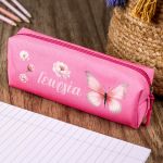 Σχολική Κασετίνα με Όνομα, σε Φούξια Χρώμα & Σχέδιο Πεταλούδα