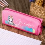 Σχολική Κασετίνα με Όνομα, σε Φούξια Χρώμα & Unicorn