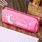 Σχολική Κασετίνα με Όνομα, σε Φούξια Χρώμα & Σχέδιο Νύχτα