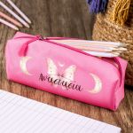 Σχολική Κασετίνα με Όνομα, σε Φούξια Χρώμα & Σχέδιο Φεγγάρια