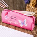 Σχολική Κασετίνα με Όνομα, σε Φούξια Χρώμα & Σχέδιο Πεταλούδες