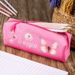 Σχολική Κασετίνα με Όνομα, σε Φούξια Χρώμα & Σχέδιο Πεταλούδα