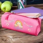 Σχολική Κασετίνα με Όνομα, σε Φούξια Χρώμα & Σχέδιο Αστέρια