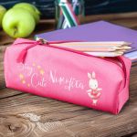 Σχολική Κασετίνα με Όνομα, σε Φούξια Χρώμα & Σχέδιο Κουνελάκι