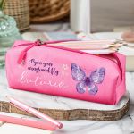Σχολική Κασετίνα με Όνομα, σε Φούξια Χρώμα & Butterfly