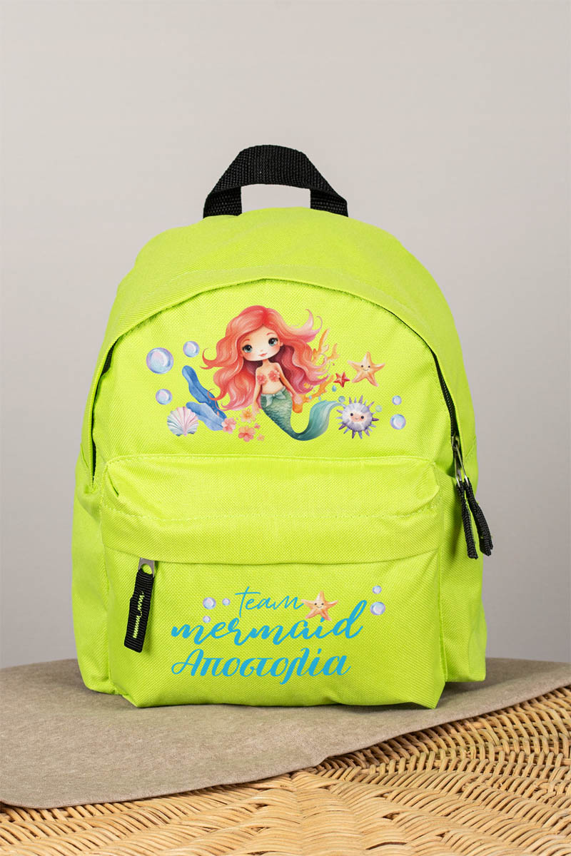 Σχολική Τσάντα Πλάτης Νηπιαγωγείου σε Λαχανί Χρώμα, Γοργόνα