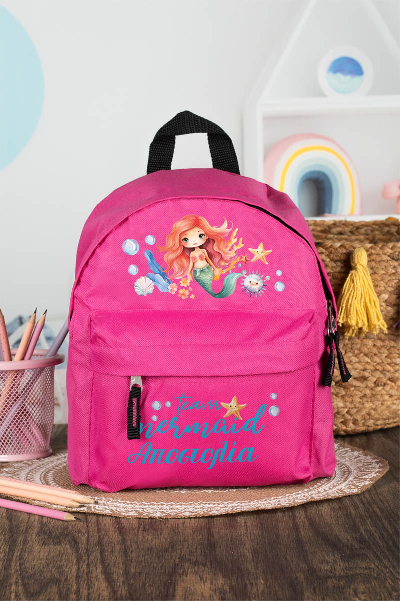 Σχολική Τσάντα Πλάτης Νηπιαγωγείου σε Φούξια Χρώμα, Γοργόνα