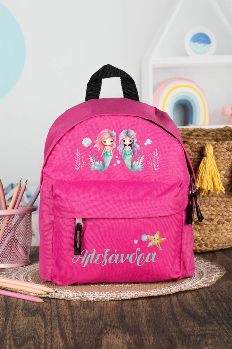 Σχολική Τσάντα Πλάτης Νηπιαγωγείου σε Φούξια Χρώμα, Γοργόνες