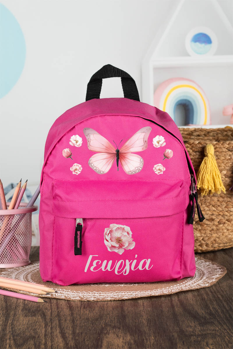 Σχολική Τσάντα Πλάτης Νηπιαγωγείου σε Φούξια Χρώμα, Flowers