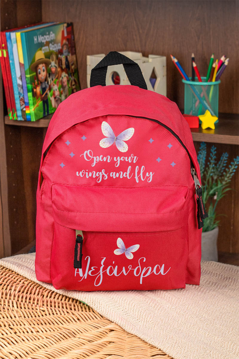 Σχολική Τσάντα Πλάτης Νηπιαγωγείου σε Κόκκινο Χρώμα, Φτερά