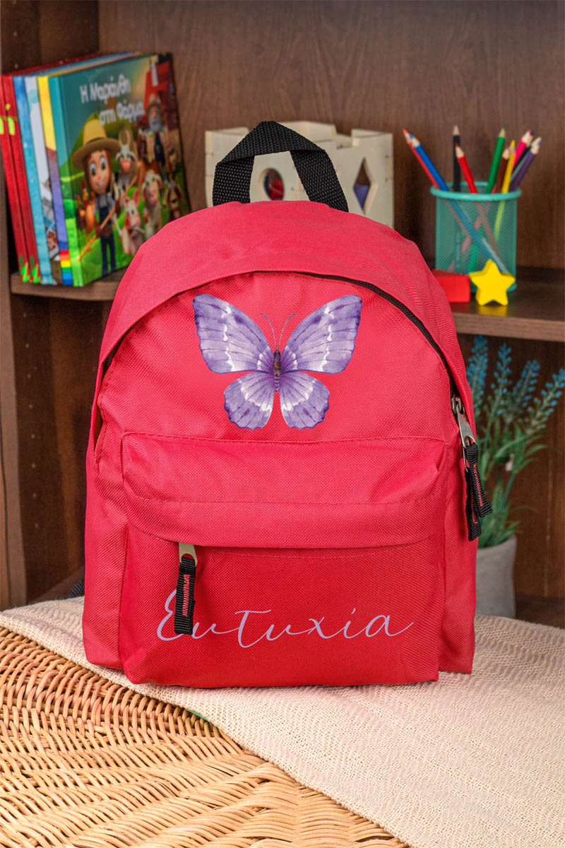 Σχολική Τσάντα Πλάτης Νηπιαγωγείου σε Κόκκινο Χρώμα, Purplefly