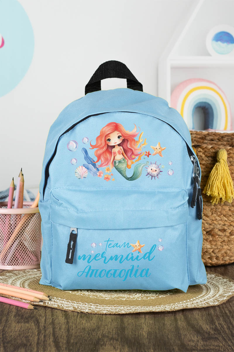 Σχολική Τσάντα Πλάτης Νηπιαγωγείου σε Γαλάζιο Χρώμα, Γοργόνα