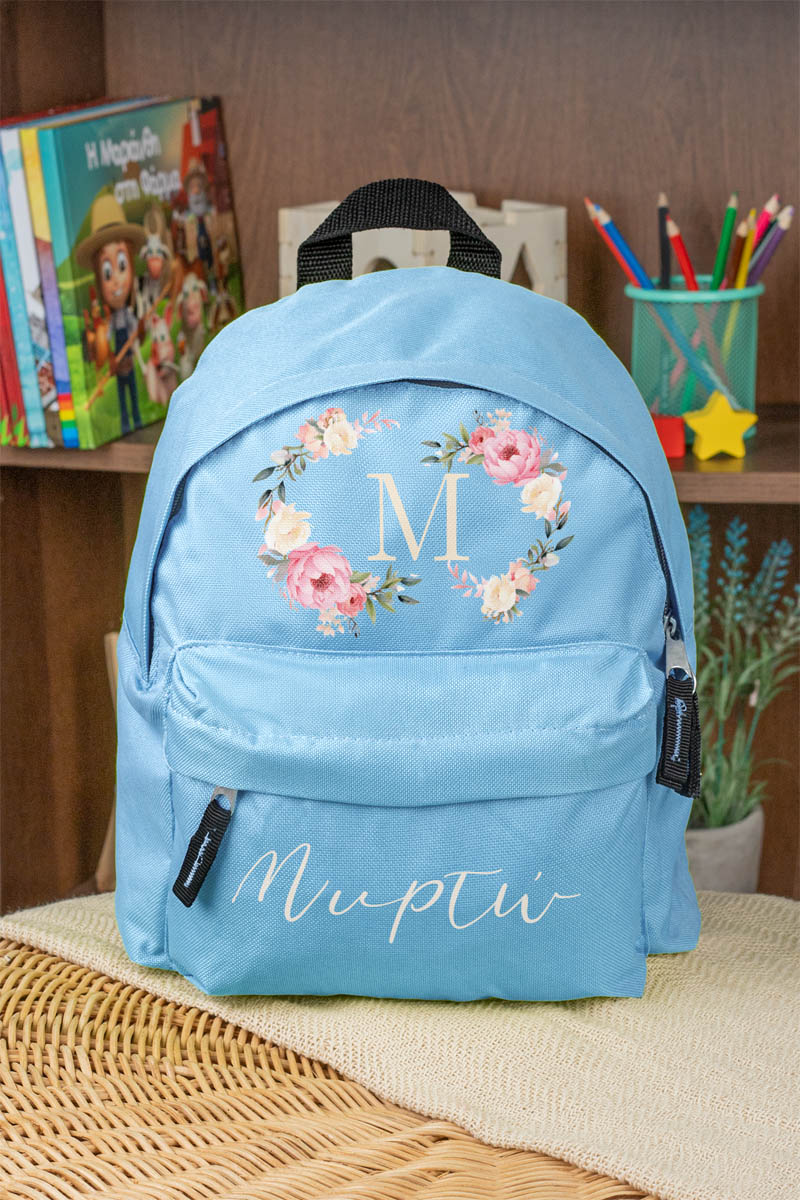 Σχολική Τσάντα Πλάτης Νηπιαγωγείου σε Γαλάζιο Χρώμα, Άνθος