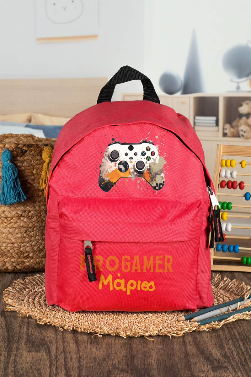 Σχολική Τσάντα Πλάτης Νηπιαγωγείου σε Κόκκινο Χρώμα, Gamer