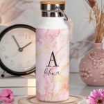 Μπουκάλι Θερμός, Ανοξείδωτo με Προσωποποίηση, Pink Marble