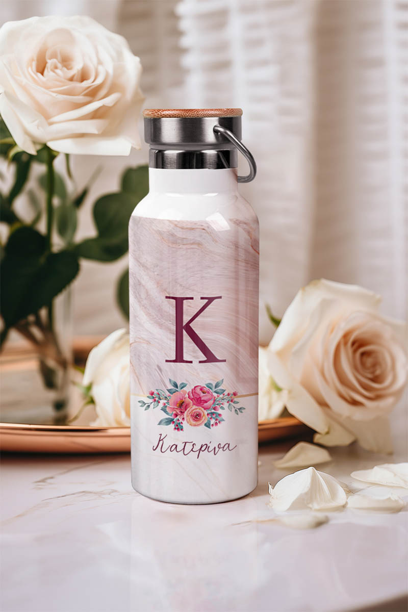 Μπουκάλι Θερμός, Ανοξείδωτo με Προσωποποίηση, Rose Bucket