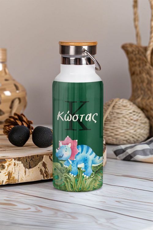 Μπουκάλι Θερμός, Ανοξείδωτo με Προσωποποίηση, Blue Dino