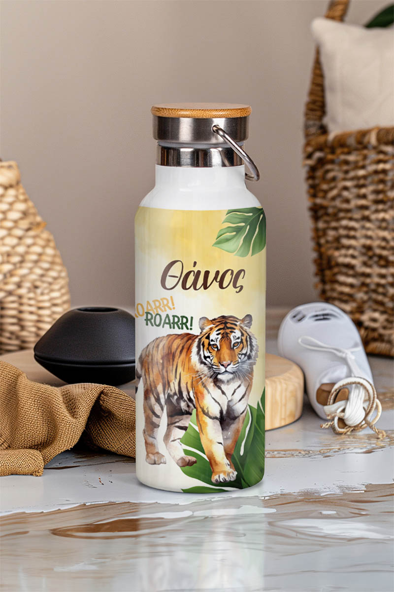 Μπουκάλι Θερμός, Ανοξείδωτo με Προσωποποίηση, Tiger