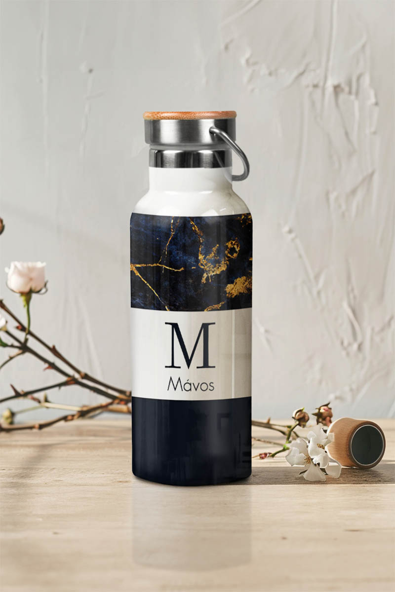 Μπουκάλι Θερμός, Ανοξείδωτo με Προσωποποίηση, Blue Gold