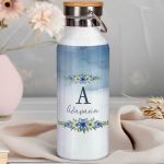 Μπουκάλι Θερμός, Ανοξείδωτo με Προσωποποίηση, Blossom Blue