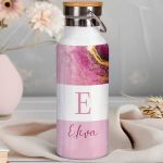 Μπουκάλι Θερμός, Ανοξείδωτo με Προσωποποίηση, Pink Pattern