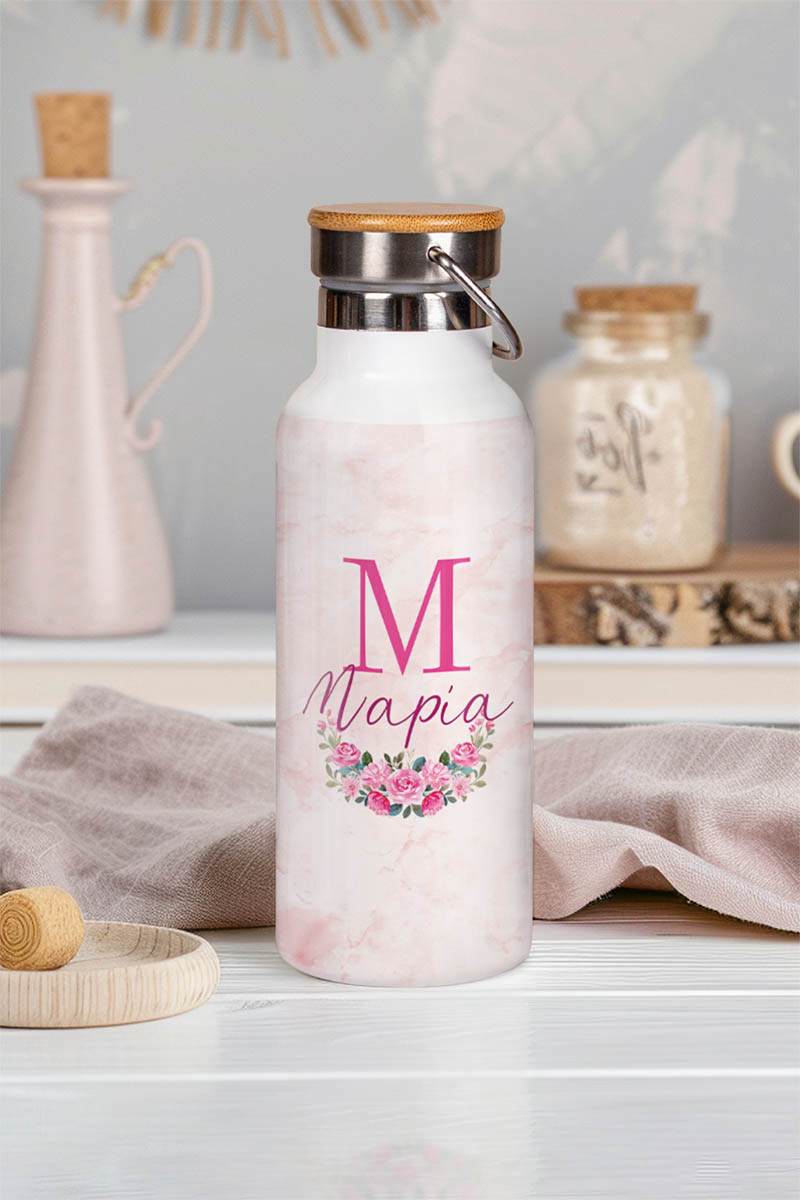 Μπουκάλι Θερμός, Ανοξείδωτo με Προσωποποίηση, Purple Rose