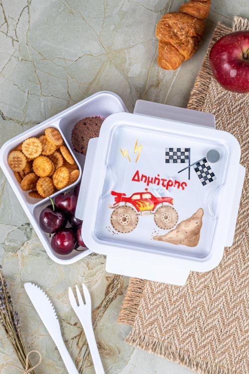 Δοχείο Φαγητού με Χώρισμα & το Όνομα του Παιδιού, Truck Race