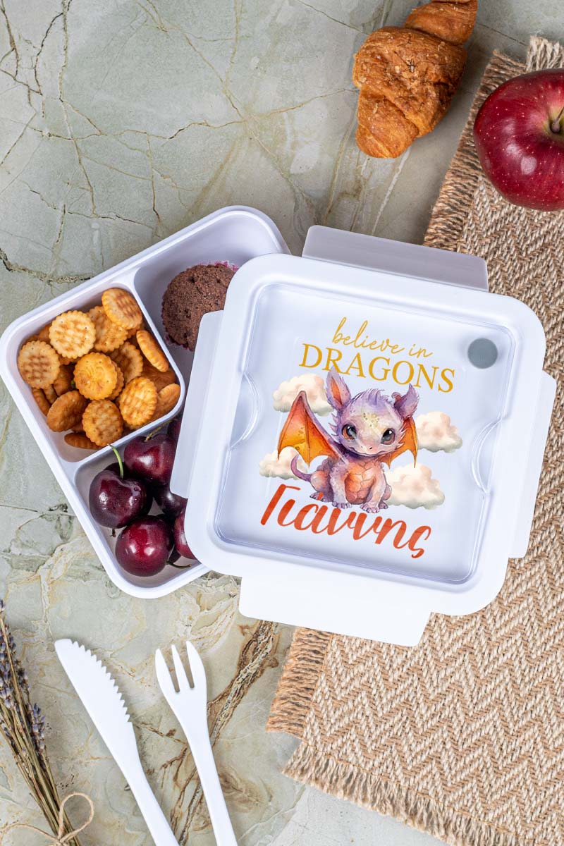 Δοχείο Φαγητού με Χώρισμα & το Όνομα του Παιδιού, Dragon Sky