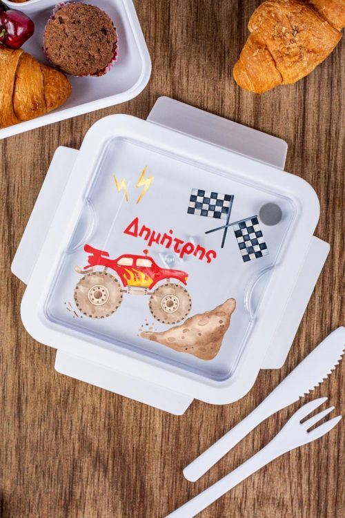 Δοχείο Φαγητού με Χώρισμα & το Όνομα του Παιδιού, Truck Race