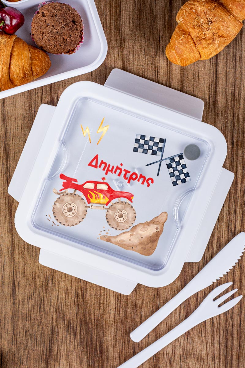 Δοχείο Φαγητού με Χώρισμα & το Όνομα του Παιδιού, Truck Race