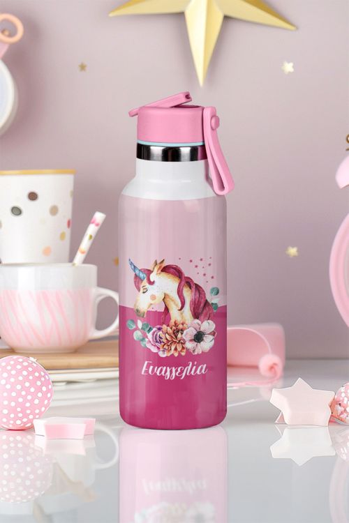 Παιδικό Παγούρι Θερμός με Όνομα & Καλαμάκι, Fairytale Unicorn